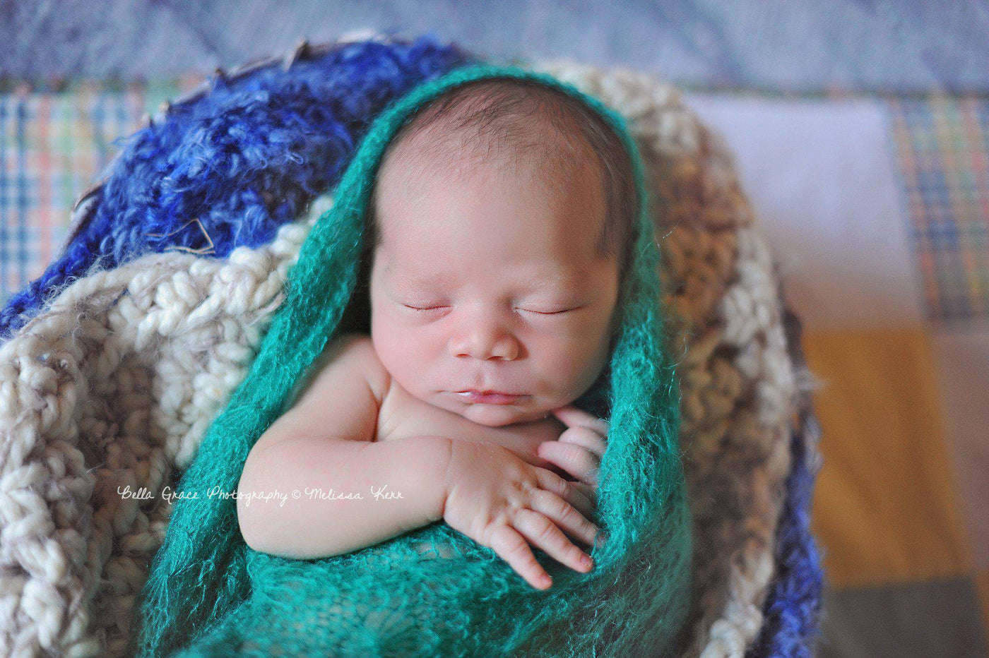 Teal Sunflower Mohair Knit Baby Wrap - Beautiful Photo Props