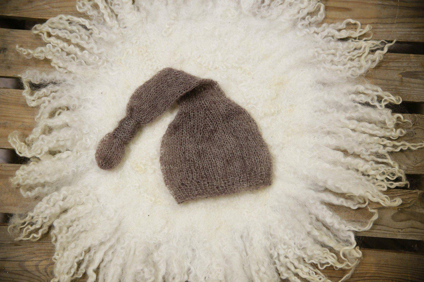 Toffee Brown Newborn Baby Mohair Pixie Knot Hat - Beautiful Photo Props