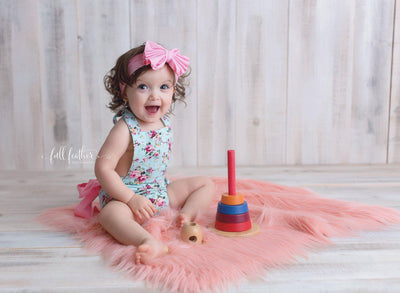 Coral Pink Peach Mongolian Faux Fur Photography Prop Rug Newborn Baby - Beautiful Photo Props