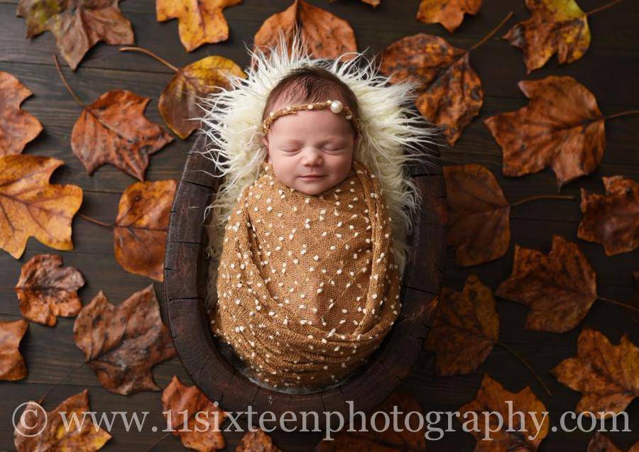 SET Coffee Brown Popcorn Stretch Knit Baby Wrap and Headband - Beautiful Photo Props