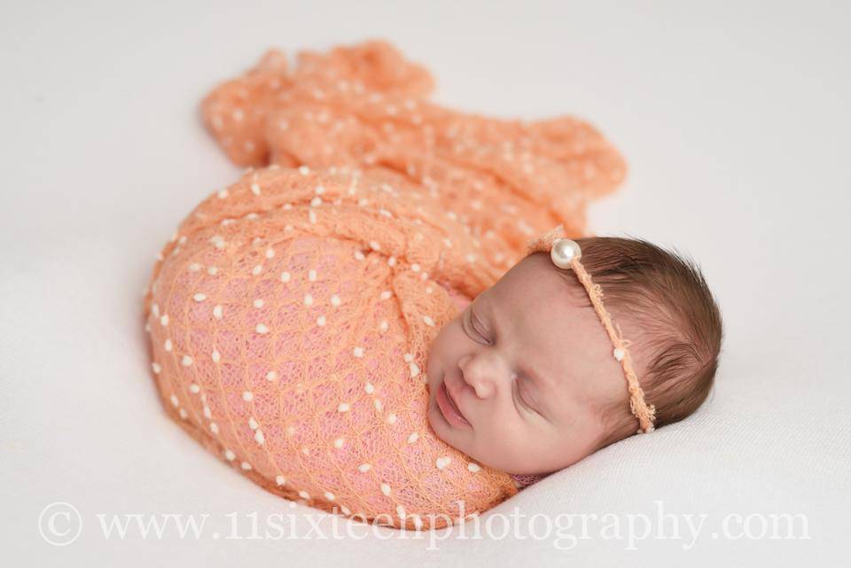 SET Peach Coral Popcorn Stretch Knit Baby Wrap and Headband - Beautiful Photo Props