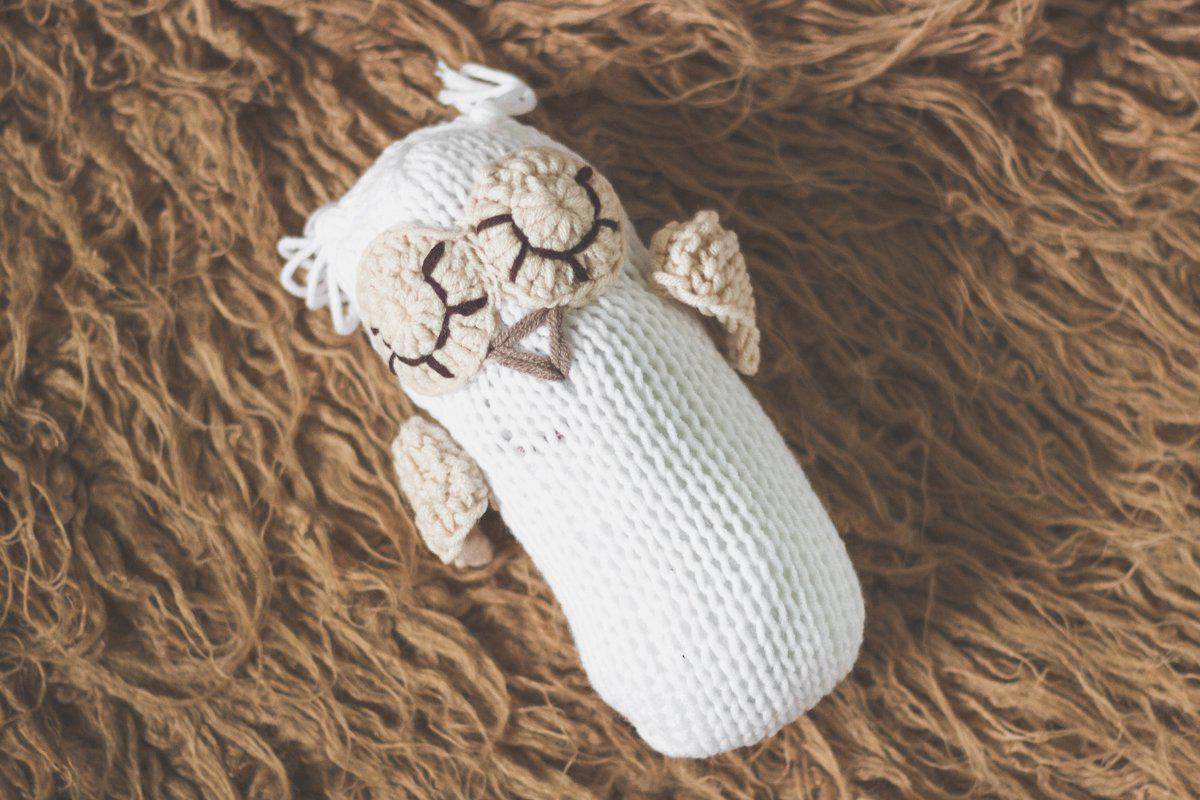 SET Cream Newborn Bonnet Hat and Stuffed Owl - Beautiful Photo Props