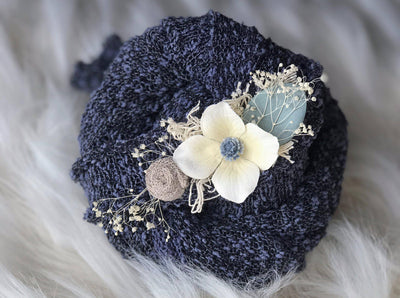 Denim and Cream Flower Tieback Headband - Beautiful Photo Props