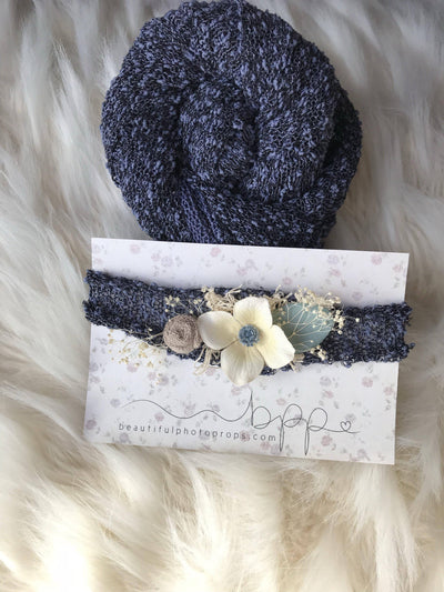 Denim and Cream Flower Tieback Headband - Beautiful Photo Props