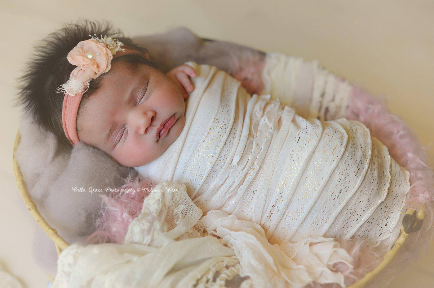 Cream Blush Pink and Gold Ruffle Stretch Knit Wrap - Beautiful Photo Props