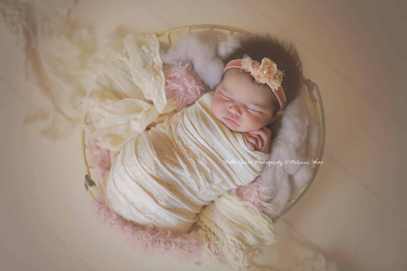 Cream Blush Pink and Gold Ruffle Stretch Knit Wrap - Beautiful Photo Props