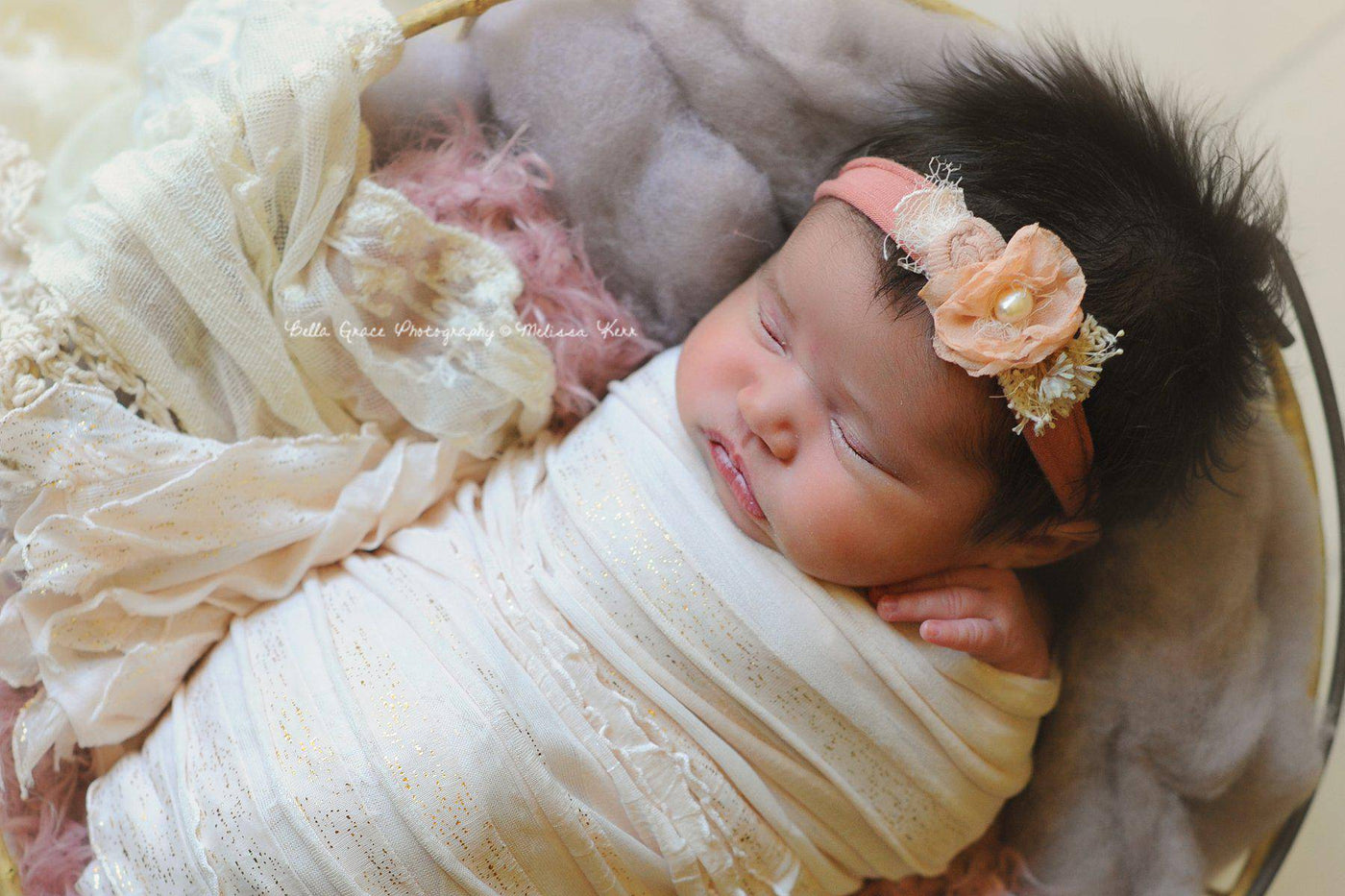 Cream Blush Pink and Gold Ruffle Stretch Knit Wrap - Beautiful Photo Props