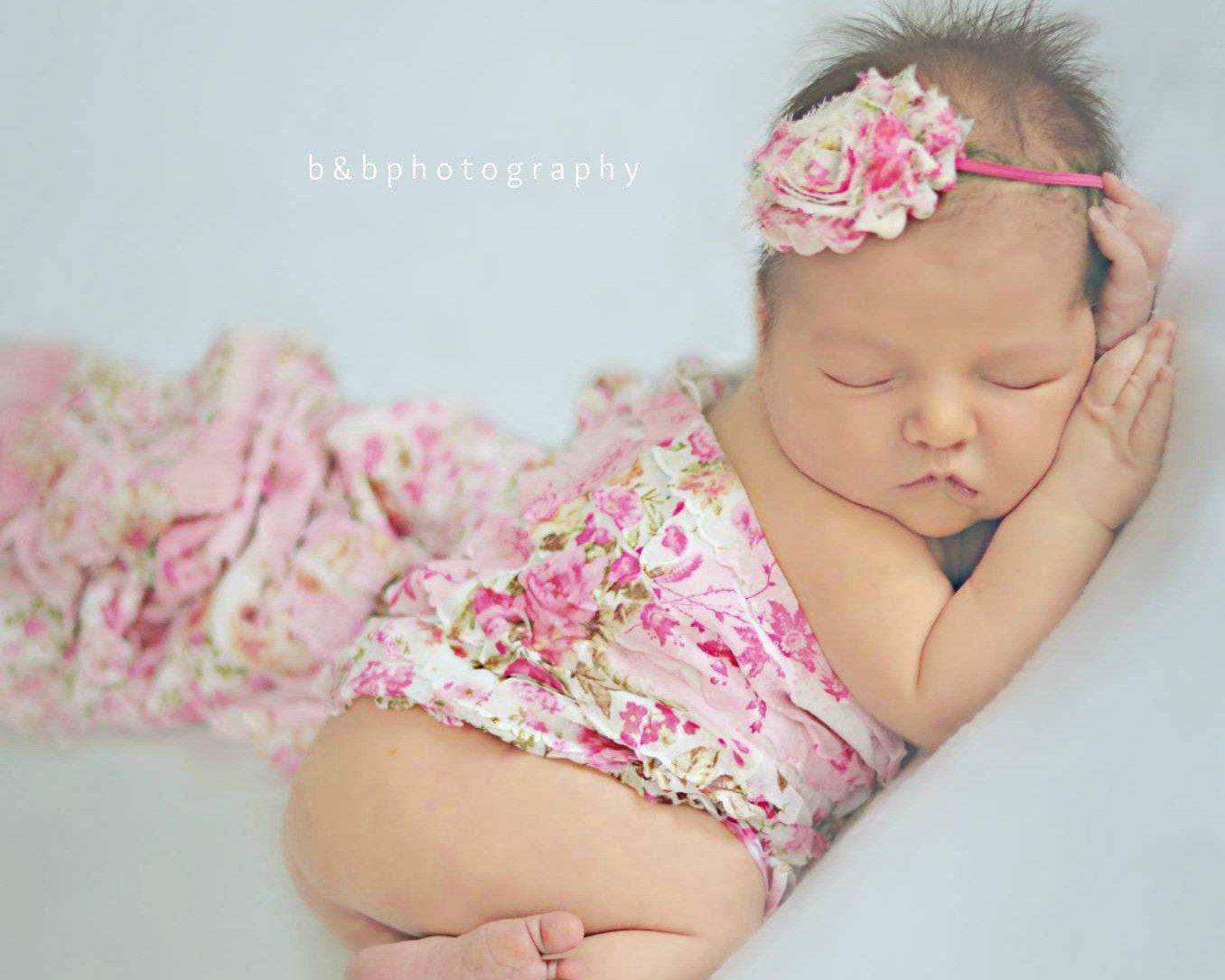 SALE Ruffle Stretch Knit Baby Wrap in Pink Floral 47X10 - Beautiful Photo Props