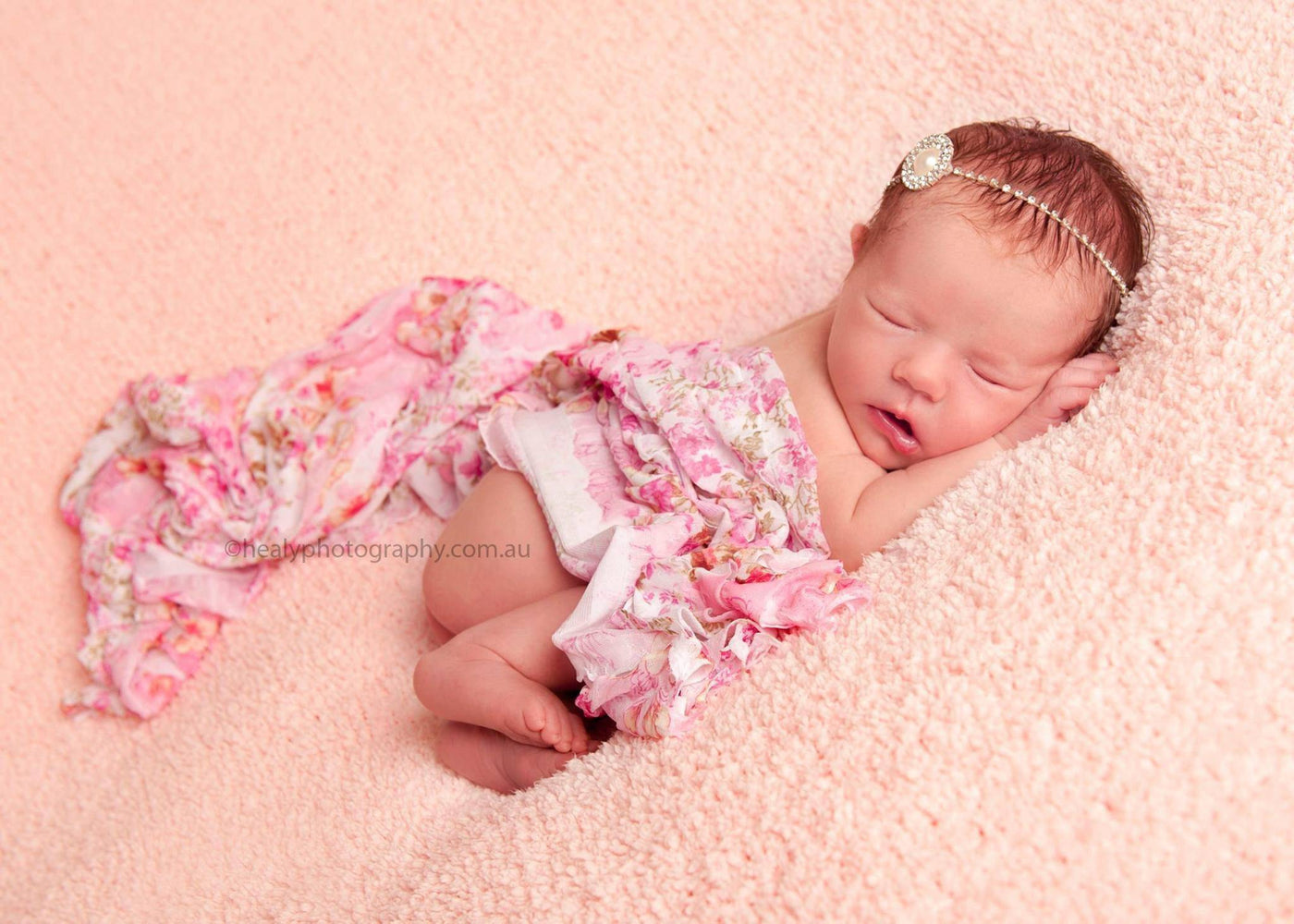 SALE Ruffle Stretch Knit Baby Wrap in Pink Floral 47X10 - Beautiful Photo Props