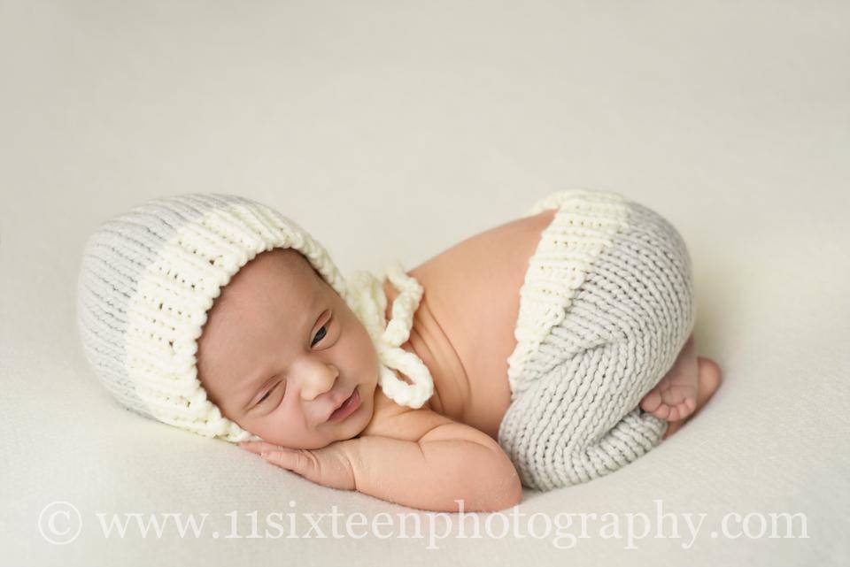 Gray and White Knit Newborn Hat and Pants Set - Beautiful Photo Props