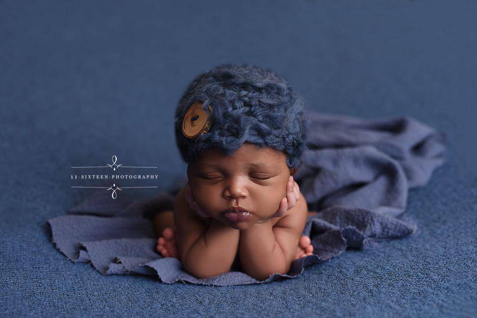 Denim Blue Newborn Fluffy Button Hat - Beautiful Photo Props