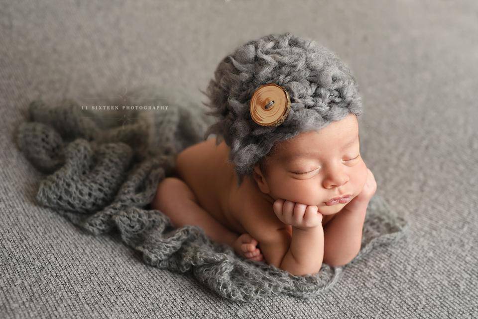 Gray Newborn Fluffy Button Hat - Beautiful Photo Props