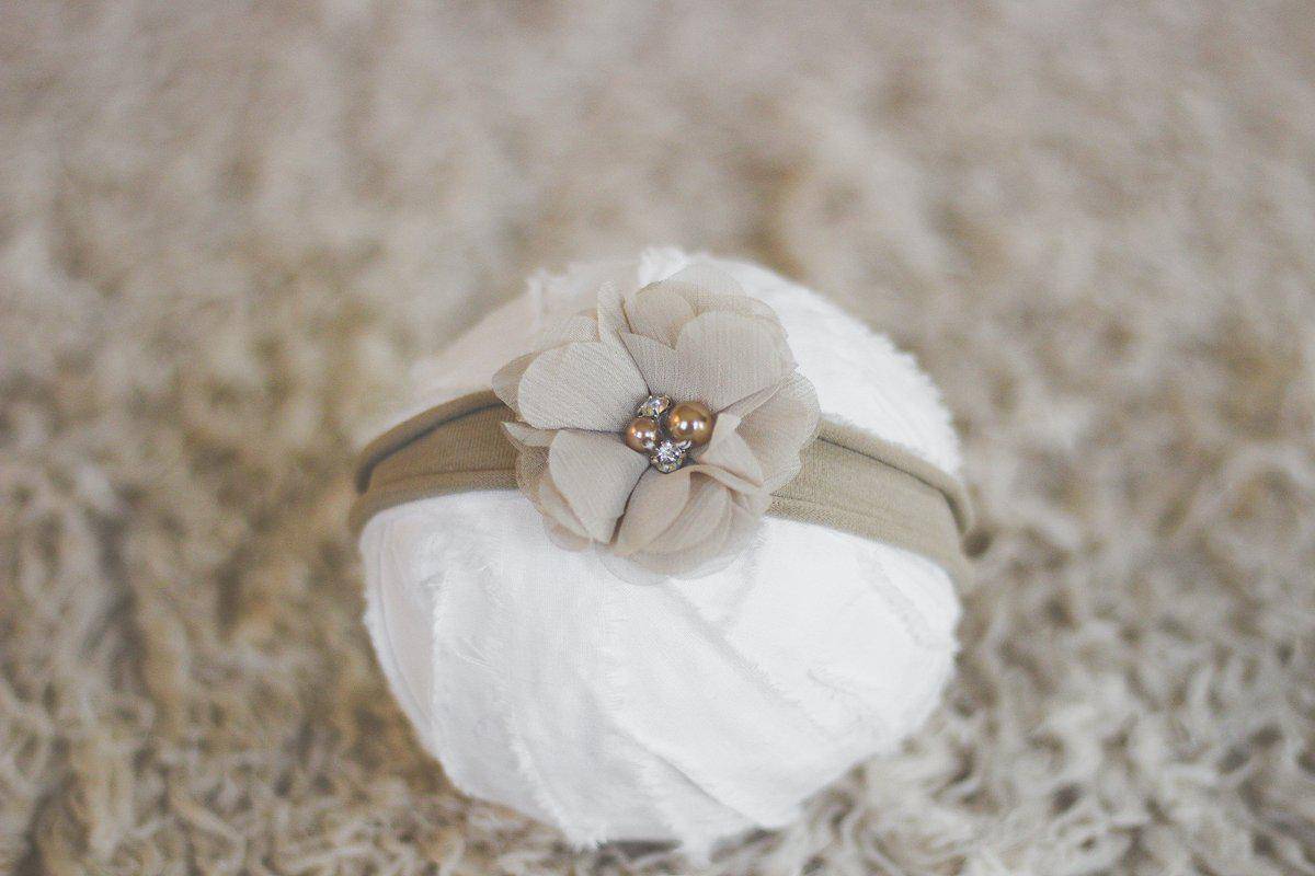 Beige Newborn Rhinestone Pearl Fabric Headband - Beautiful Photo Props