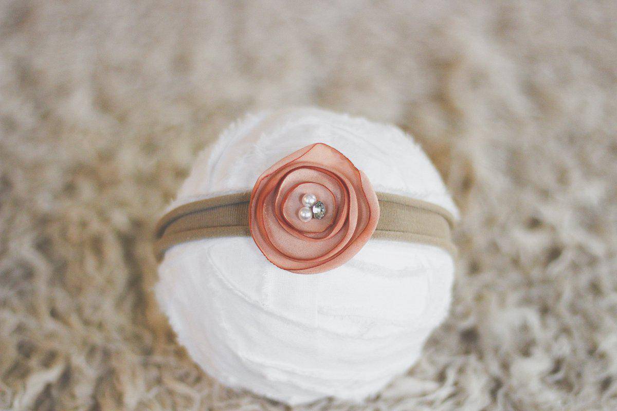 Beige and Peach Newborn Flower Fabric Headband - Beautiful Photo Props