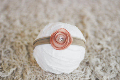 Beige and Peach Newborn Flower Fabric Headband - Beautiful Photo Props