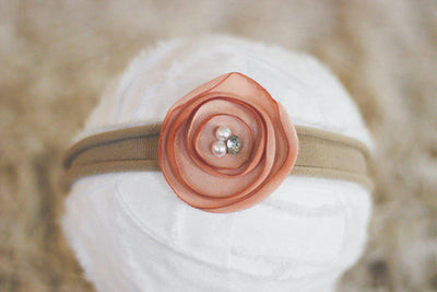 Beige and Peach Newborn Flower Fabric Headband - Beautiful Photo Props