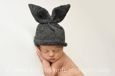 Gray Knit Newborn Baby Bunny Hat - Beautiful Photo Props