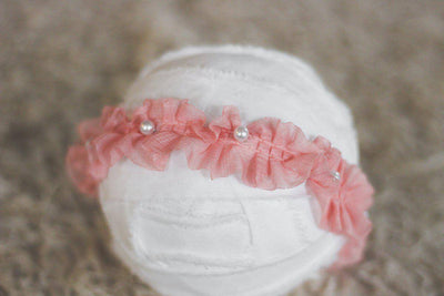 Pink Ruffles and Pearls Bead Fabric Headband - Beautiful Photo Props