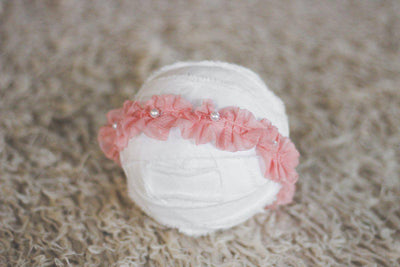 Pink Ruffles and Pearls Bead Fabric Headband - Beautiful Photo Props
