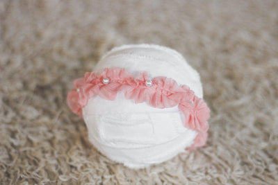 Pink Ruffles and Pearls Bead Fabric Headband - Beautiful Photo Props