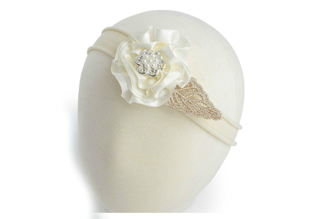Cream and Gold Leaf Newborn Flower Fabric Headband - Beautiful Photo Props