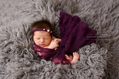 SET Eggplant and Purple Sunflower Mohair Knit Baby Wraps - Beautiful Photo Props