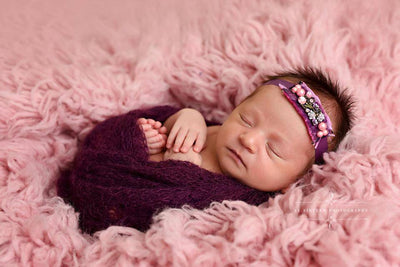 SET Eggplant and Purple Sunflower Mohair Knit Baby Wraps - Beautiful Photo Props