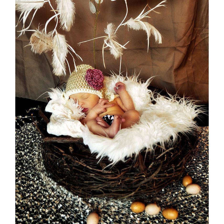 SET White Mongolian Faux Fur and Wood Branch Nest Photography Prop - Beautiful Photo Props
