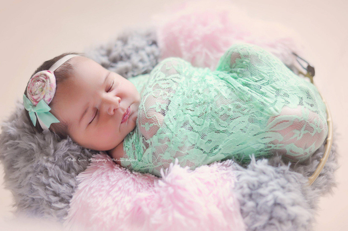 Green Mint Stretch Lace Wrap Newborn Swaddle - Beautiful Photo Props