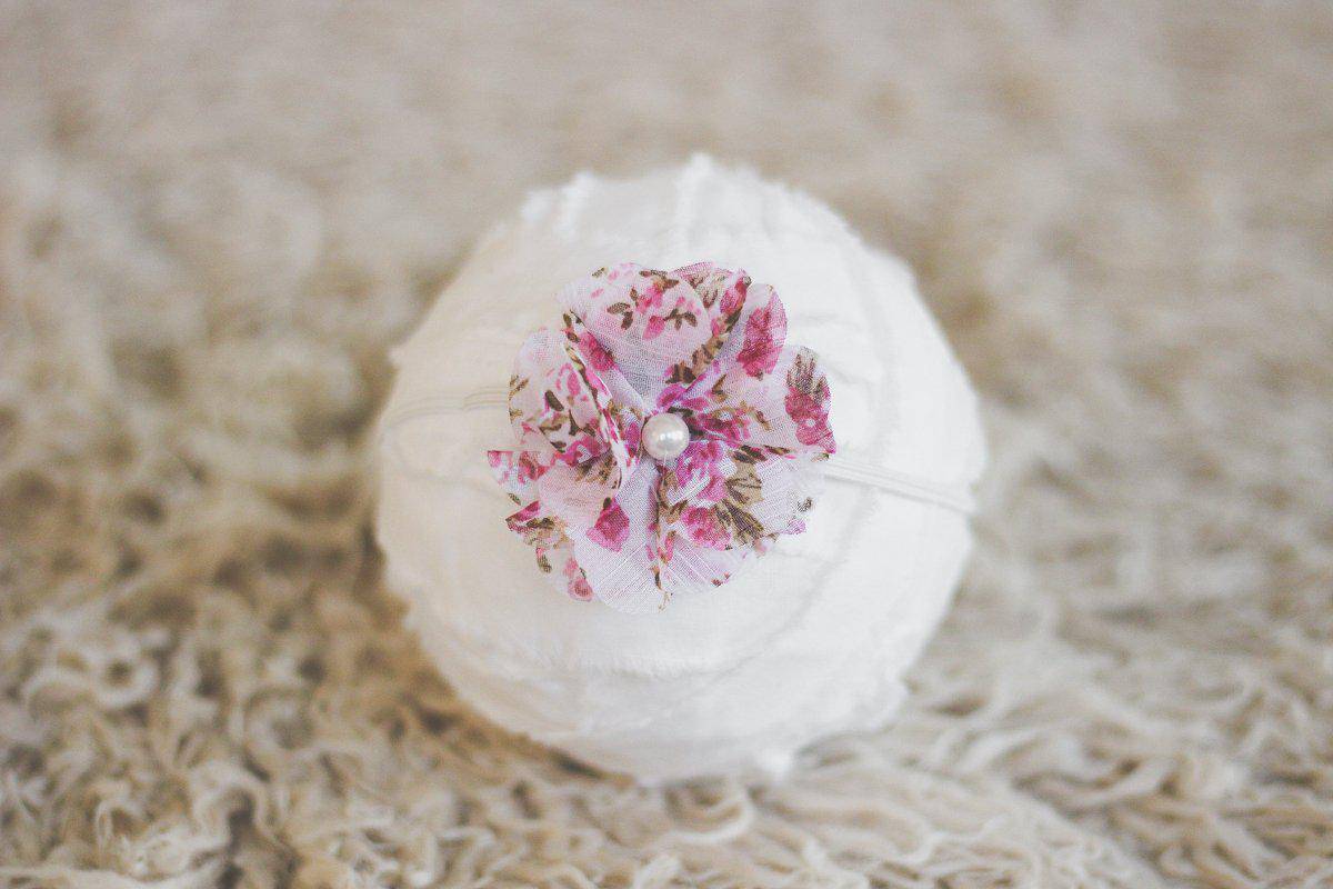 Pink and White Floral Chiffon Fabric Flower Headband - Beautiful Photo Props