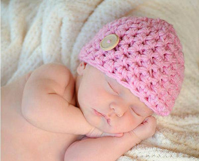 Girly Pink Newborn Button Beanie Hat - Beautiful Photo Props