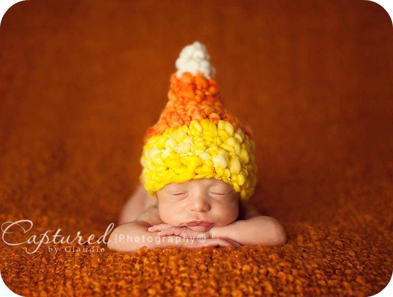 Candy Corn Hat Handspun Merino Newborn Photography Prop - Beautiful Photo Props
