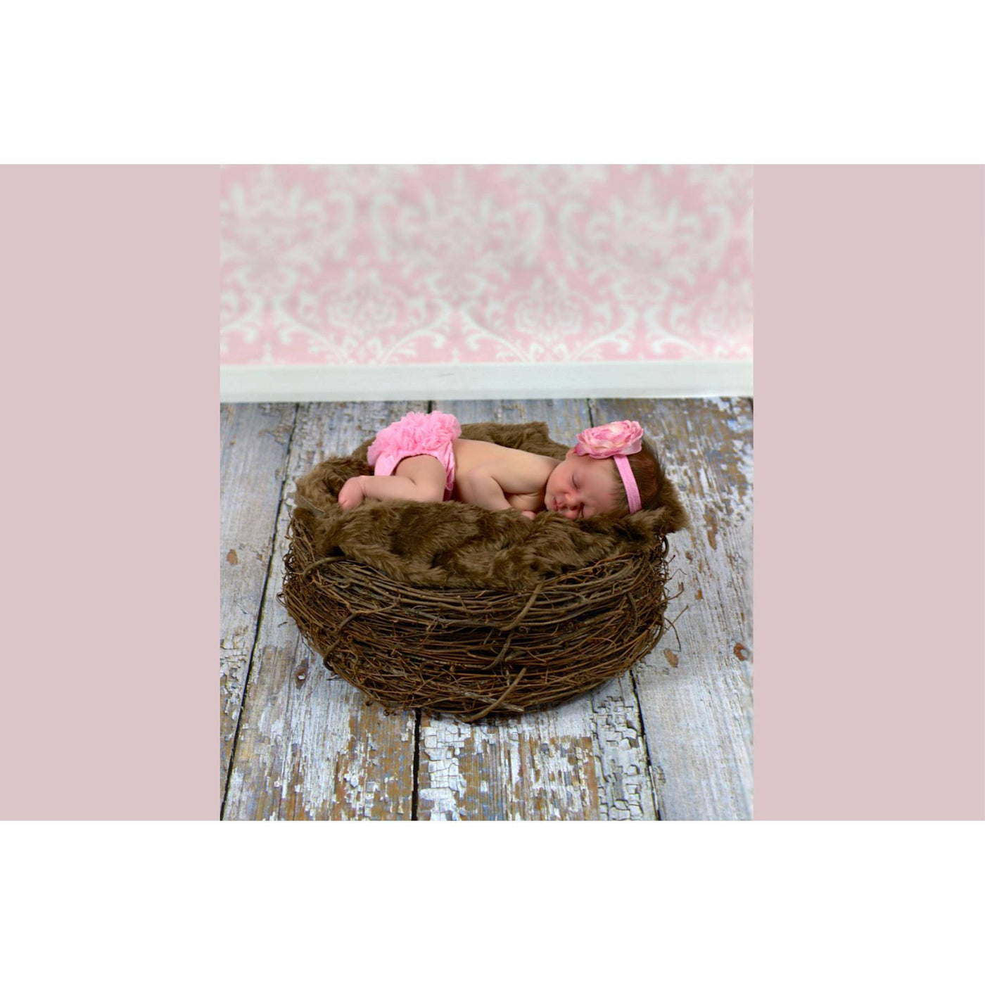 SET Chocolate Fur & Wood Branch Nest Owl Bird Photography Prop Newborn Baby - Beautiful Photo Props