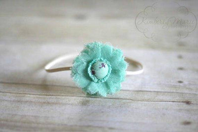 Shabby Mint Blue Fabric Flower Headband - Beautiful Photo Props