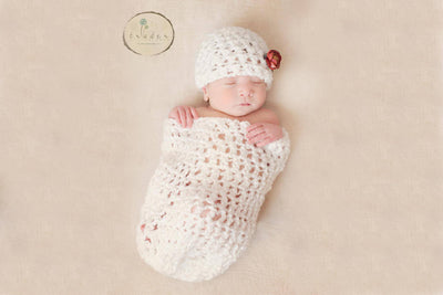 SET Snow White Cocoon and Beanie Hat Set - Beautiful Photo Props