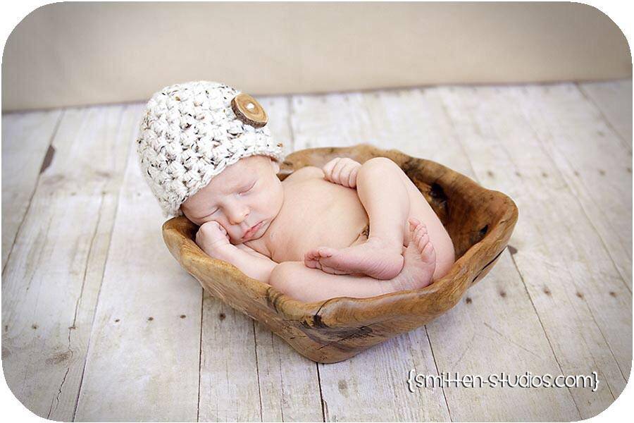 Oatmeal Beige Tweed Button Baby Hat - Beautiful Photo Props