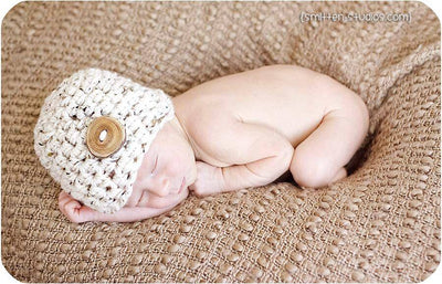 Oatmeal Beige Tweed Button Baby Hat - Beautiful Photo Props