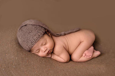 Toffee Brown Newborn Baby Mohair Pixie Knot Hat - Beautiful Photo Props