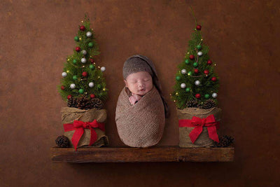 Toffee Brown Newborn Baby Mohair Pixie Knot Hat - Beautiful Photo Props