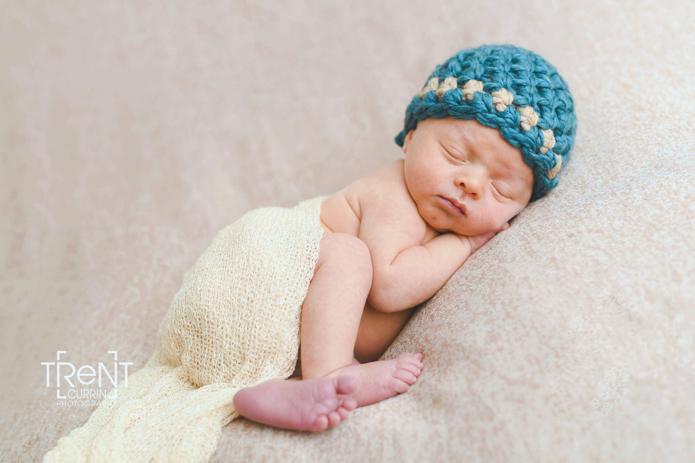 Teal Blue Tan Striped Hat - Beautiful Photo Props