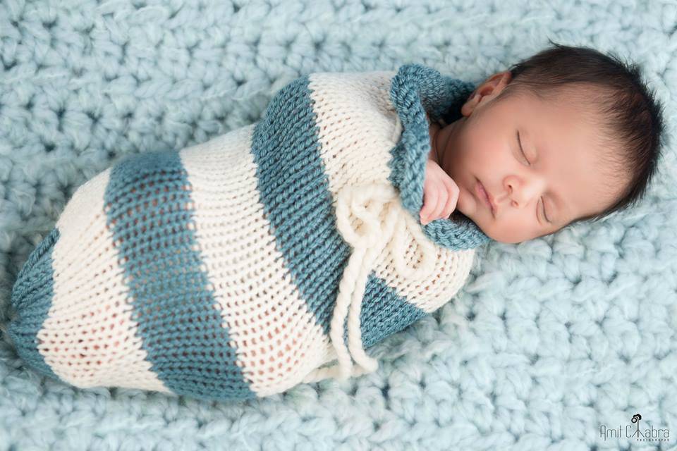 Dusty Blue Cream Newborn Knit Swaddle Sack - Beautiful Photo Props