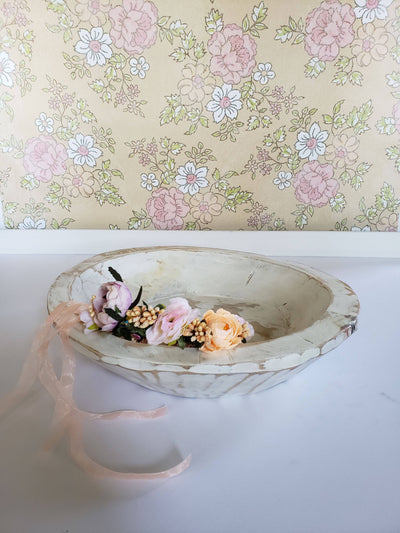 Flora Crown Pink Peach and Yellow Lace Floral Halo - Beautiful Photo Props