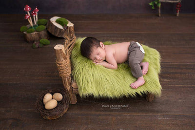 Olive Green Mongolian Faux Fur Photography Prop Rug Newborn Baby - Beautiful Photo Props