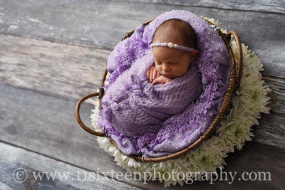Lavender Triple Pearls Mohair Halo Tieback Headband - Beautiful Photo Props