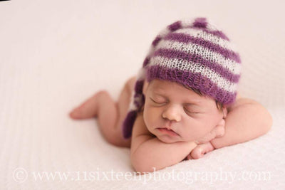 Purple and Cream Newborn Mohair Pixie Baby Hat - Beautiful Photo Props