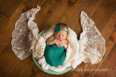 SET Teal Mohair Knit Baby Wrap and Headband - Beautiful Photo Props