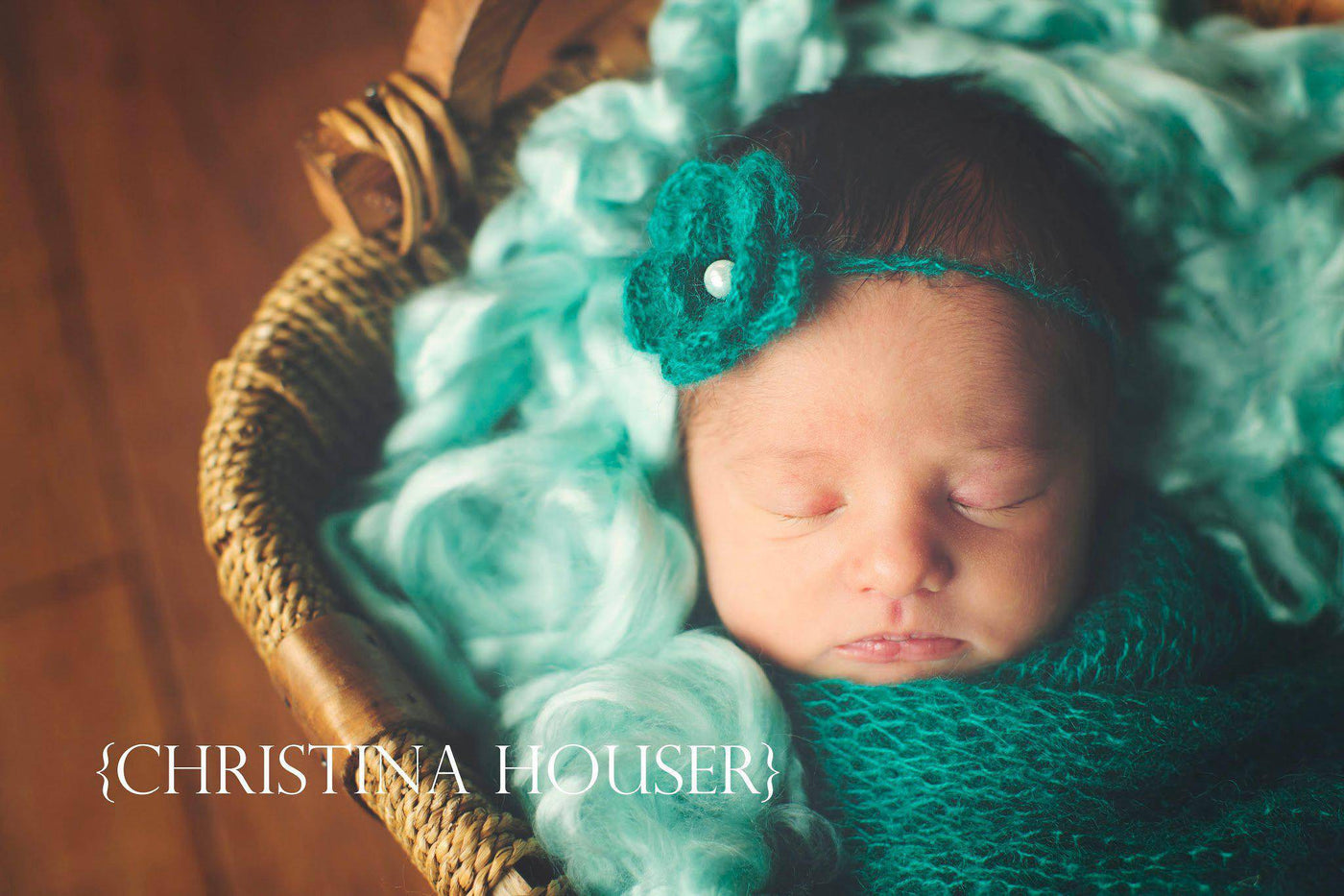 SET Teal Mohair Knit Baby Wrap and Headband - Beautiful Photo Props