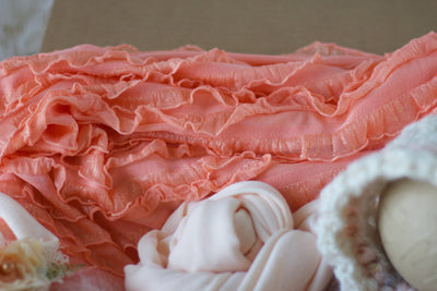 Coral Peach and Gold Ruffle Stretch Knit Wrap - Beautiful Photo Props