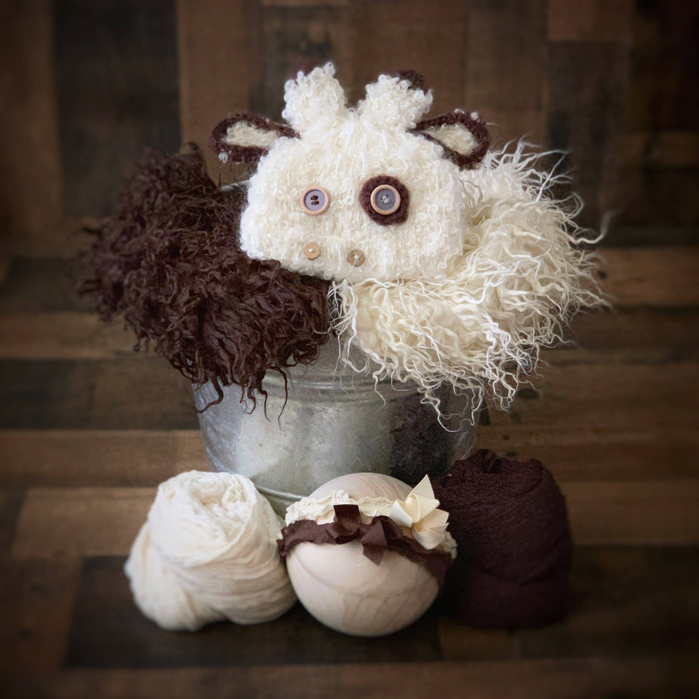 8 Piece STUDIO SET Milk Pail, Faux Furs, Baby Wraps, Cow Hat, Headbands - Beautiful Photo Props