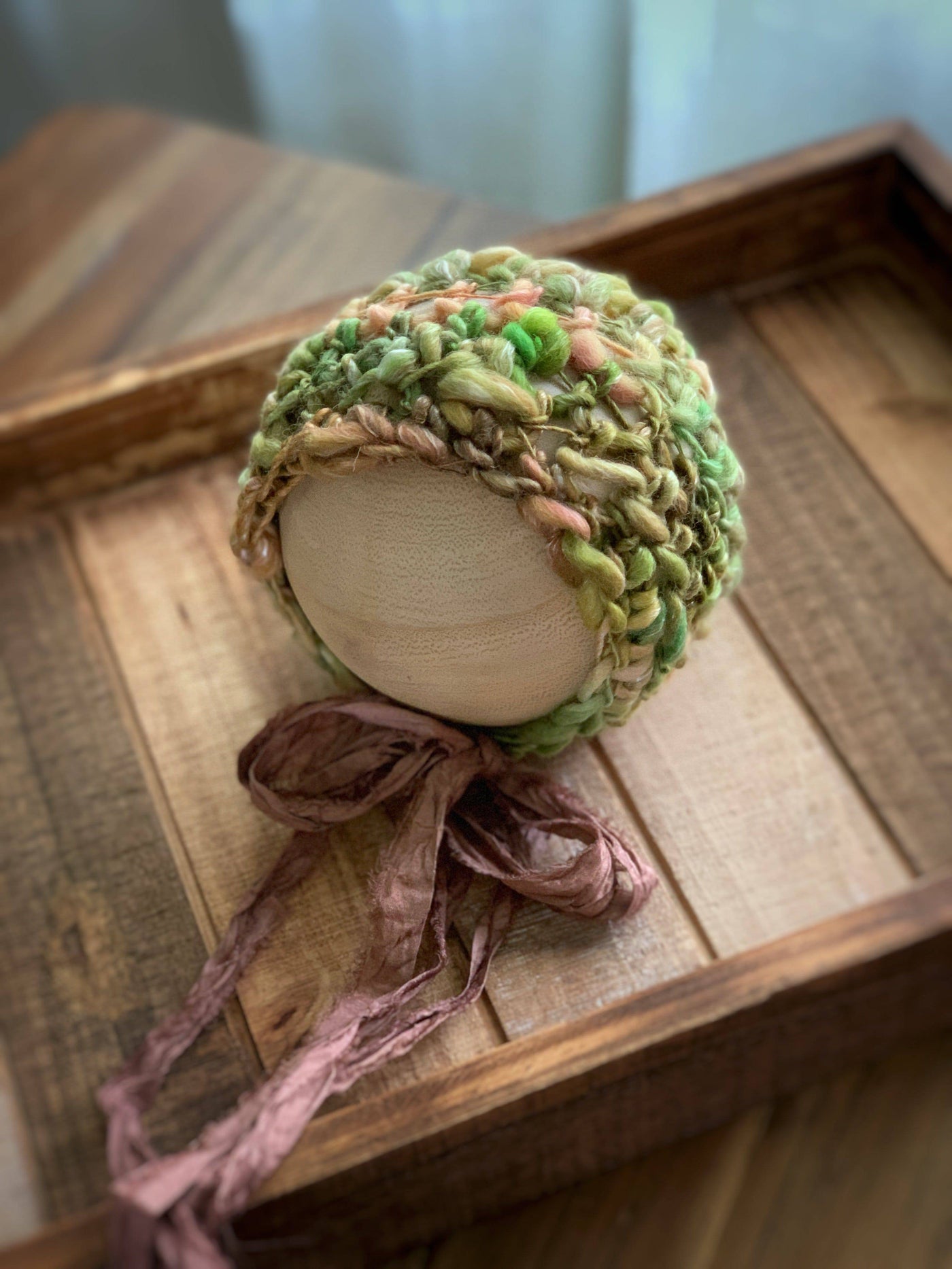 Frog Pond Green and Brown Merino Bonnet Newborn Hat - Beautiful Photo Props